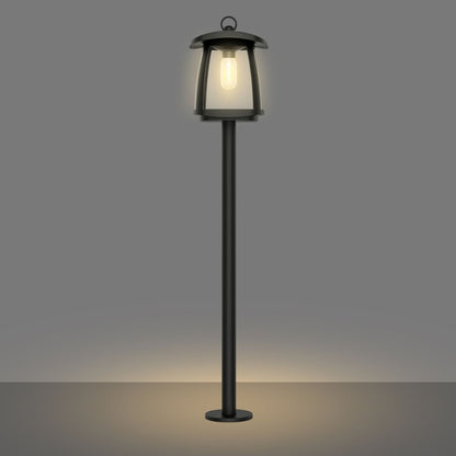 Solar LED Garden Lantern Post Light with Post - Black Finish - 4000K - LumeGen