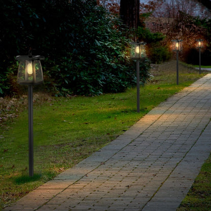 Solar LED Garden Lantern Post Light with Post - Black Finish - 4000K - LumeGen