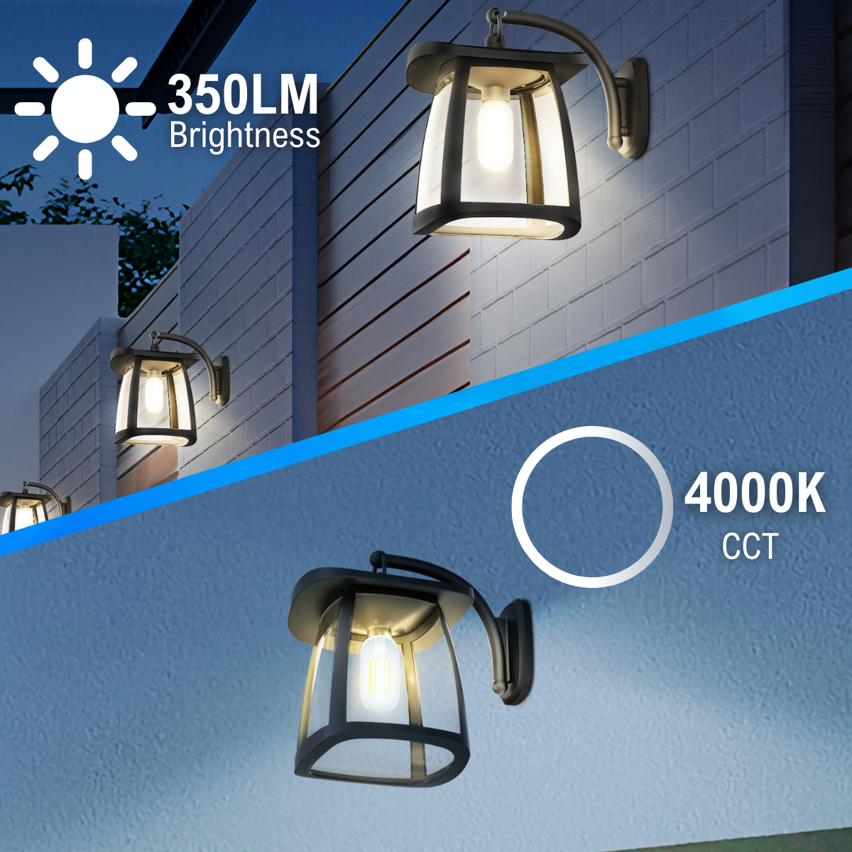 350 lumens and 4000K color temperature solar wall light