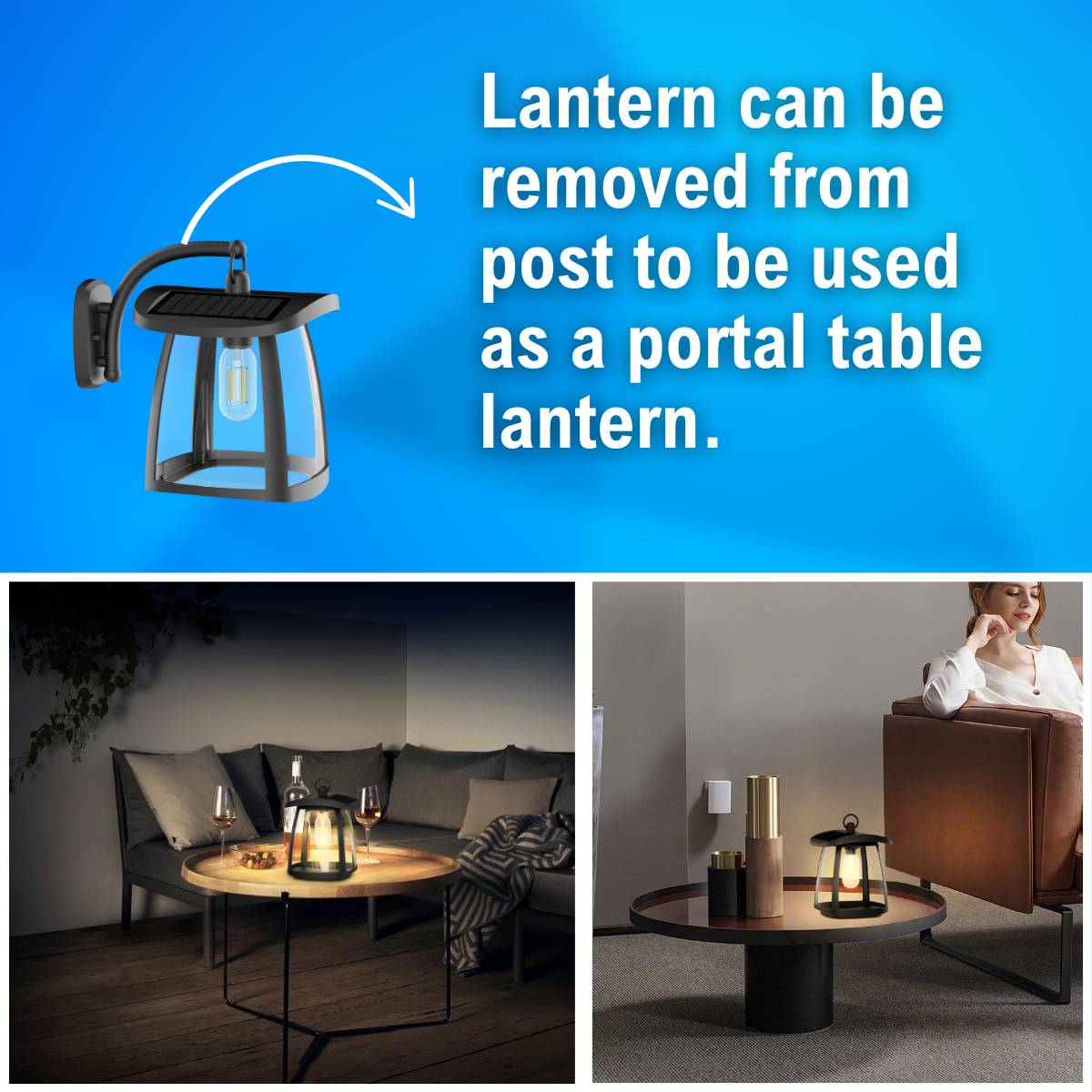 lantern can be removed from post to be used as a portable table lantern