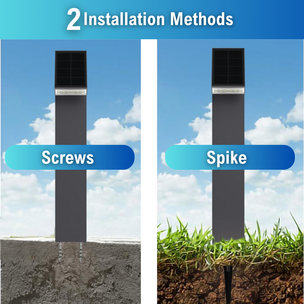 two installation modes with screws or spike