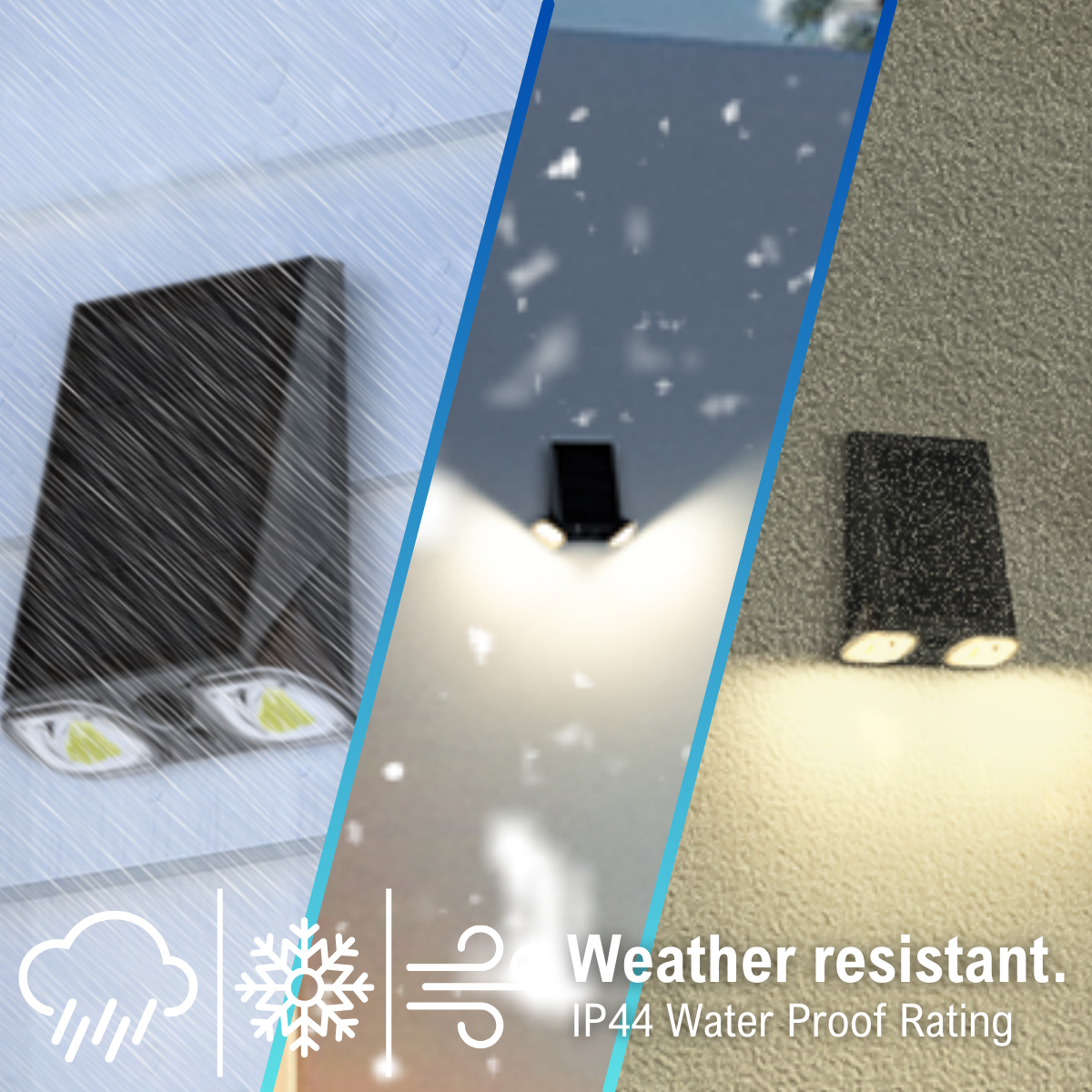 weather resistant and IP44 water proof rating