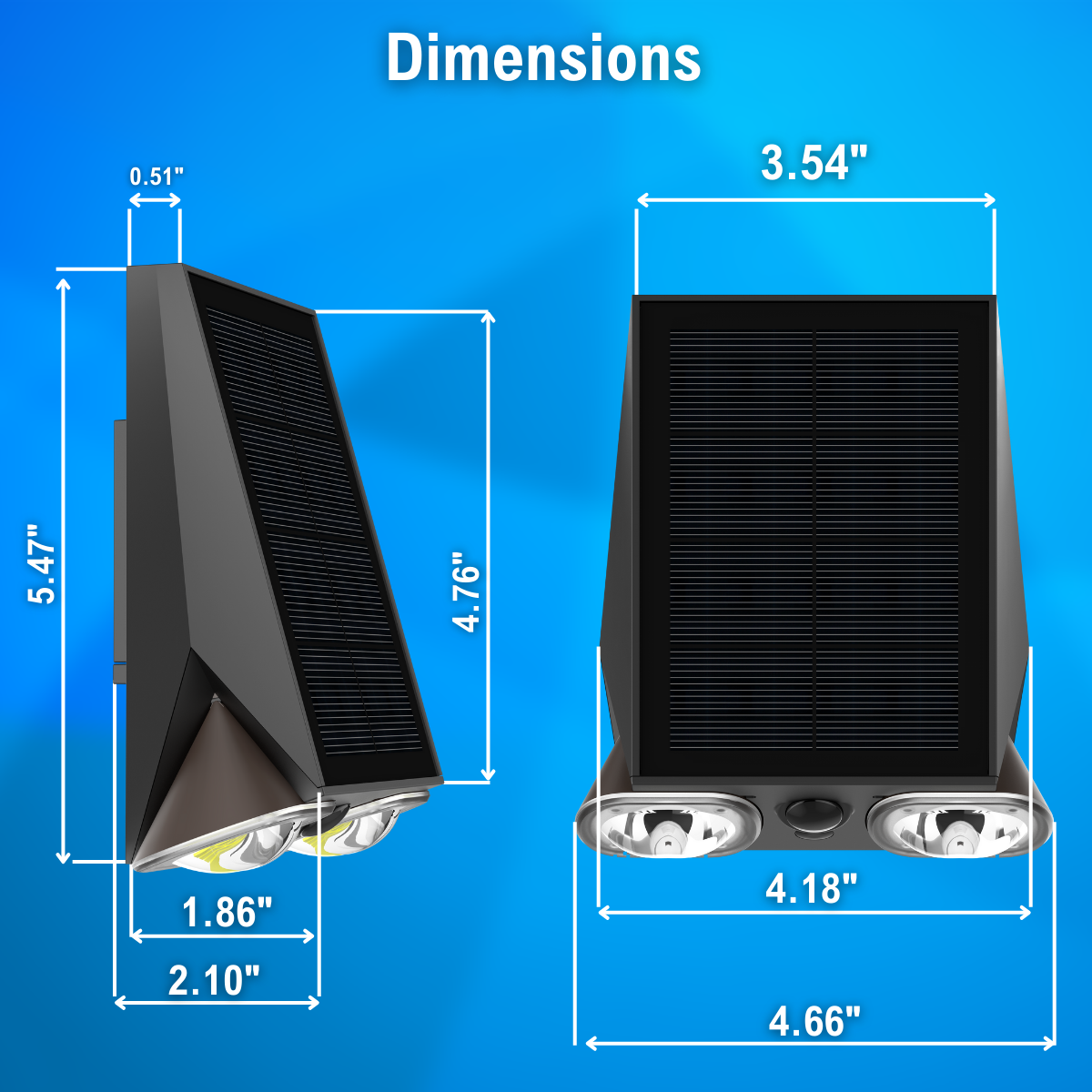 solar LED dual head wall light dimensions
