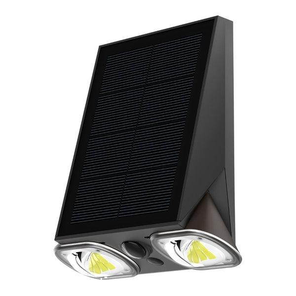 Solar LED Dual Head Wall Light - 400 Lumens per Head - 4000K - Black Finish - LumeGen