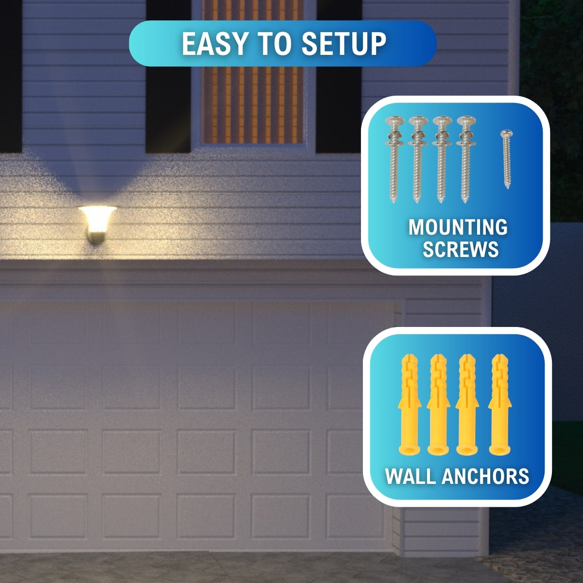 Easy to setup LED Solar Wall Light with included mounting screws and wall anchors