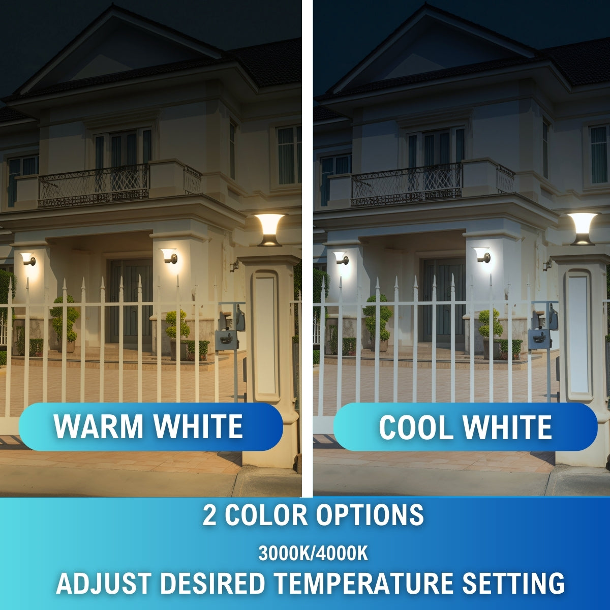 infographic for solar light that notes the two different color temperature options 3000K and 4000K