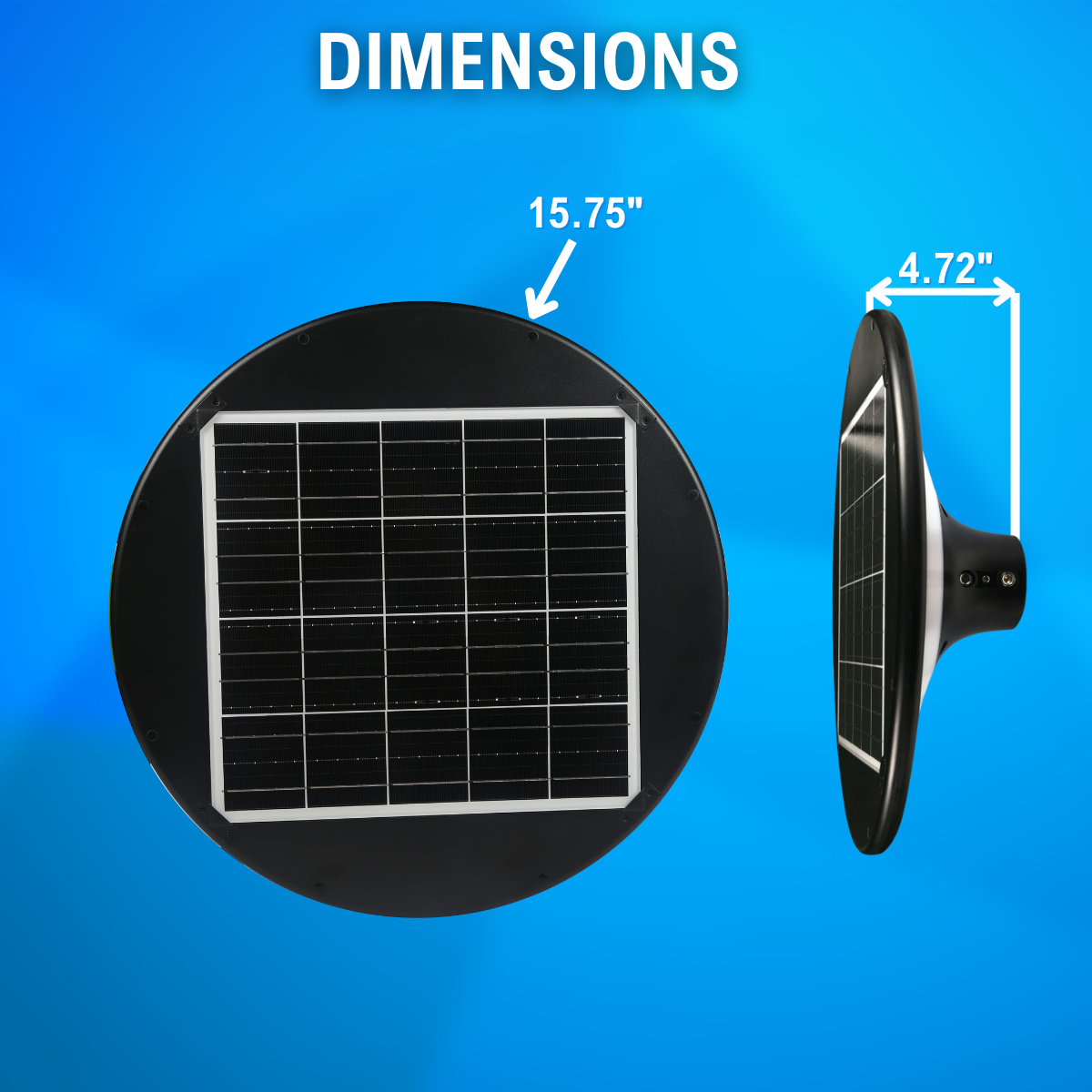dimensions of a solar led round post top area light