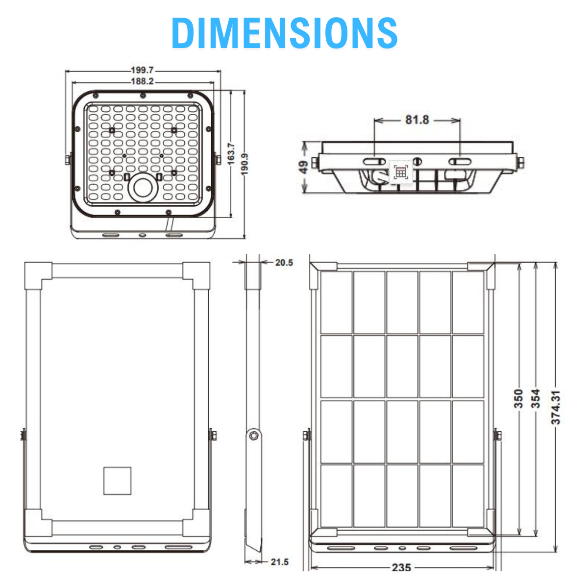dimensions of Solar LED Cube Flood Light