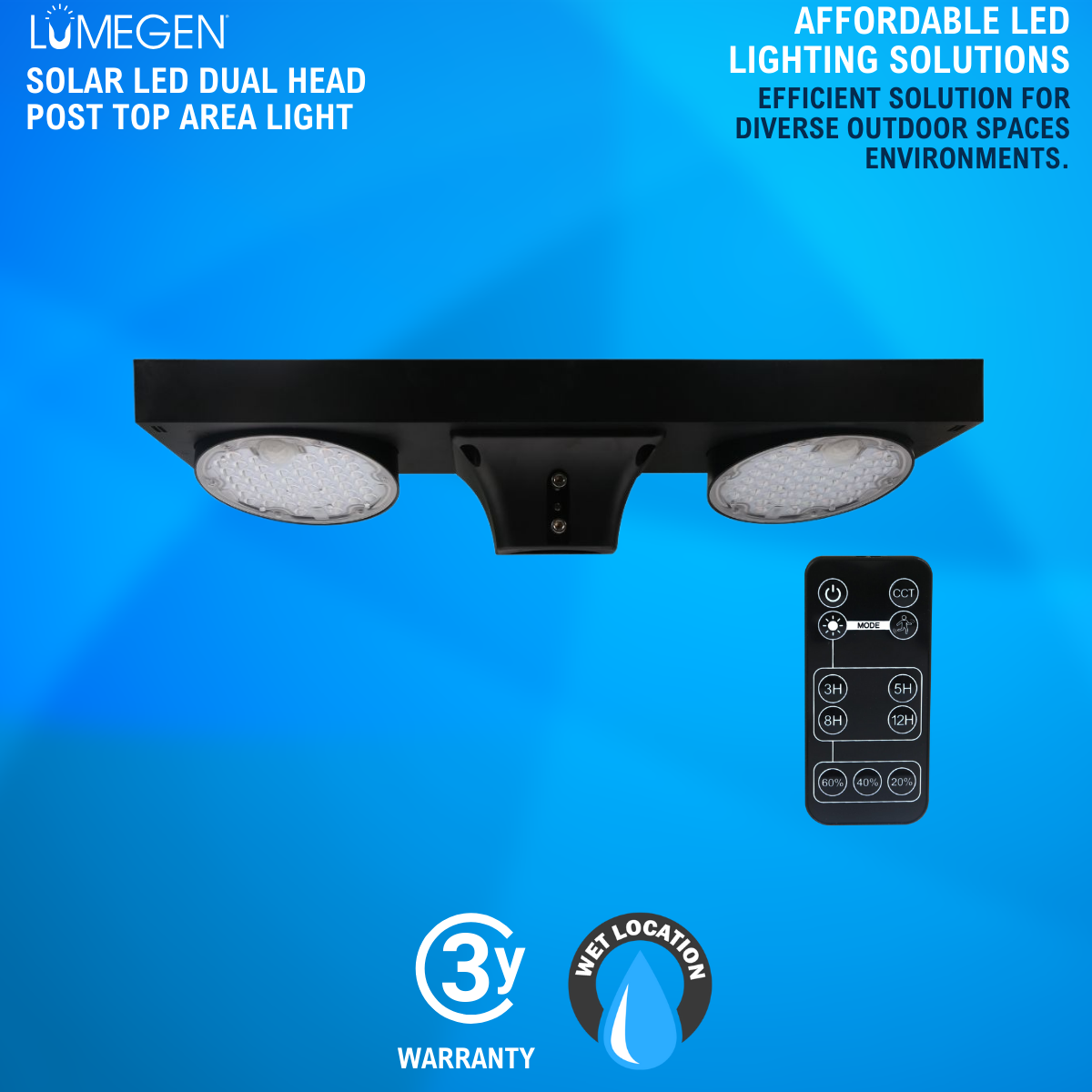 solar LED dual head post top area light with remote