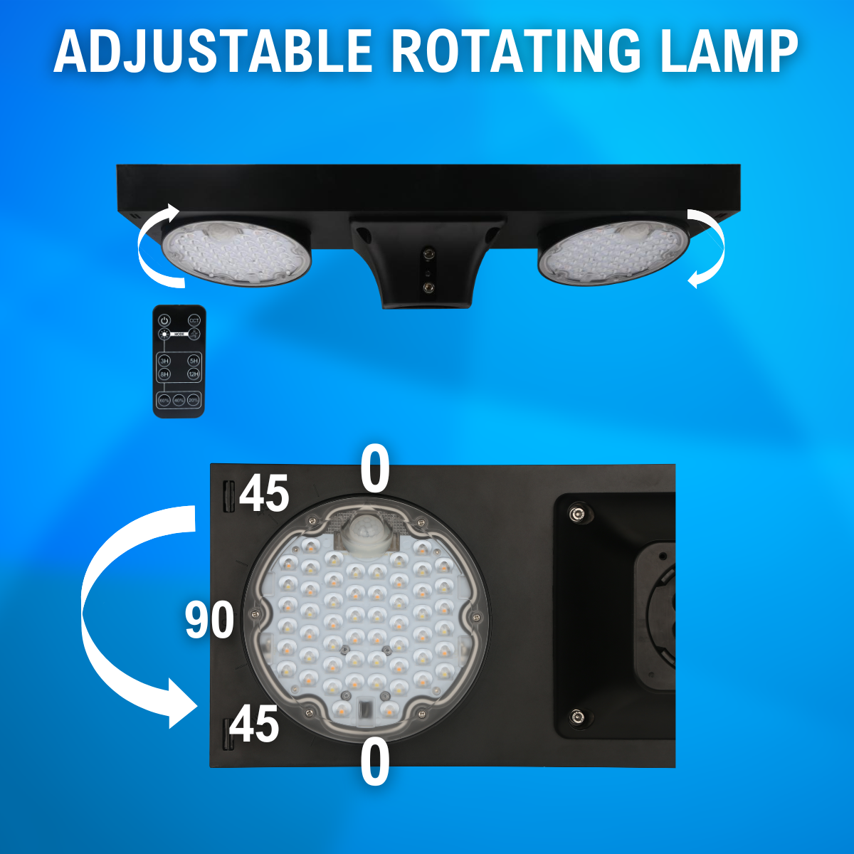 solar LED dual head post top area light with adjustable rotating lamp