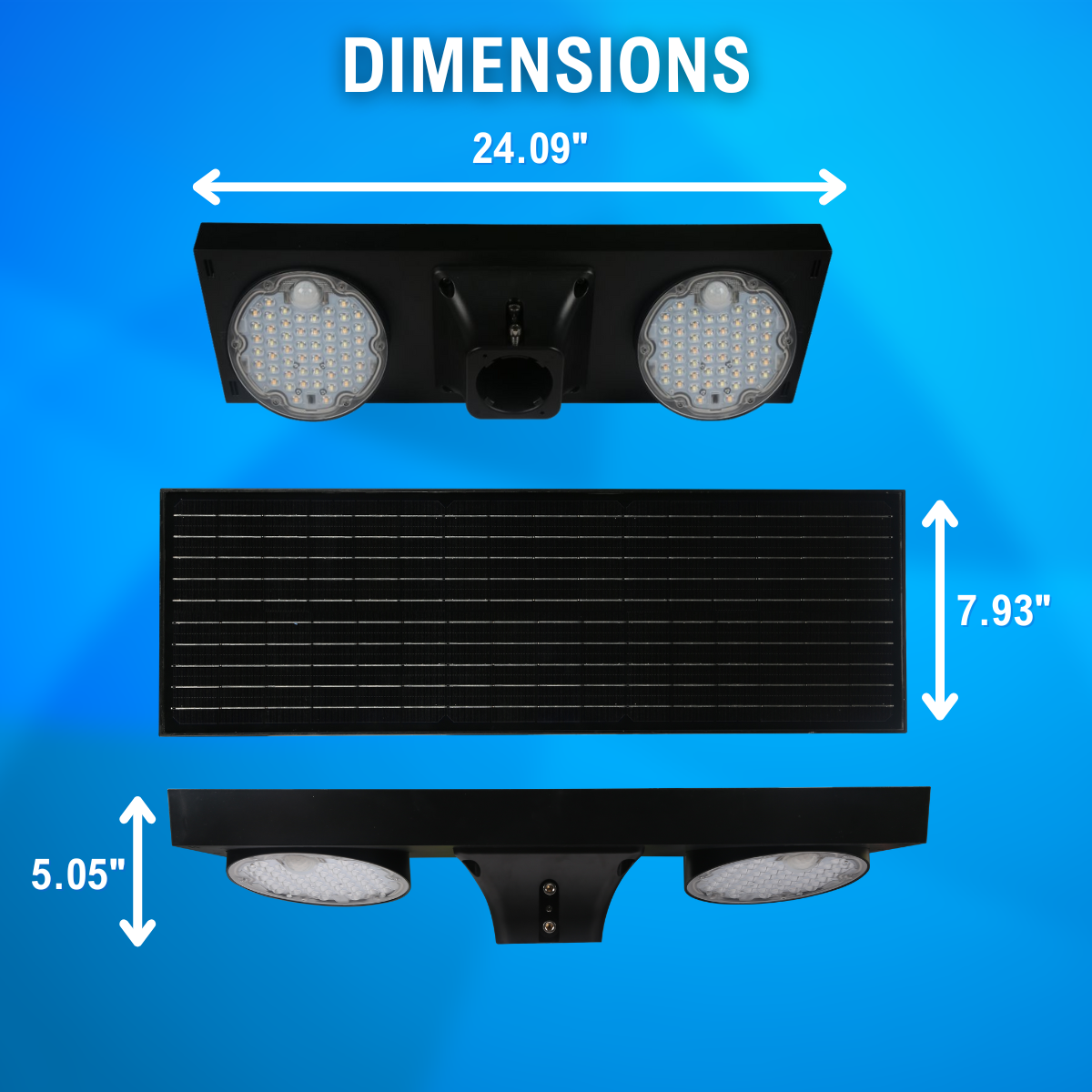 dimensions of solar LED dual head post top area light