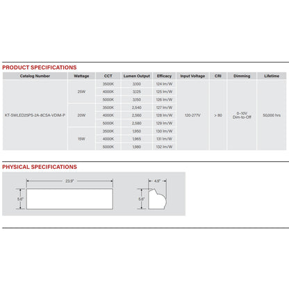 2ft. LED Wattage Adjustable & Color Tunable Stairwell Fixture - 15W/20W/25W - 3500K/4000K/5000K - Built-In Ultrasonic Sensor - Keystone