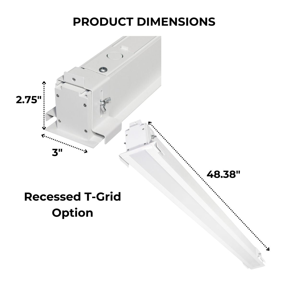 Dimensions of an LED Recessed Linear Light that is mounted via T-grid