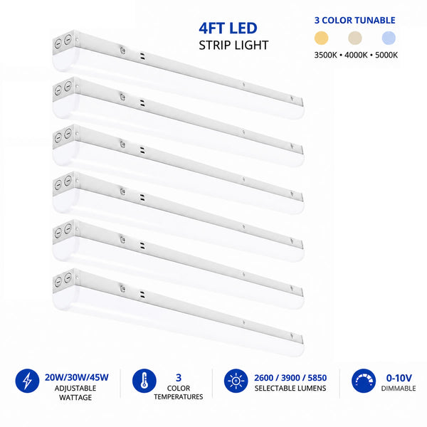 Case of 6 - 4ft LED Strip Light 5,850 Lumen Max - Wattage Adjustable 45W/30W/20W - Color Tunable 35K/40K/50K - Sensor Base