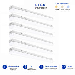 4FT LED Linear Strip Light 6-Pack – 20/30/45W & 5CCT Selectable, Sensor-Ready