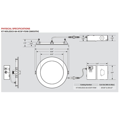 8in. LED Color Tunable Recessed Wafer Downlight - 23W - 2700K/3000K/3500K/4000K/5000K - Keystone