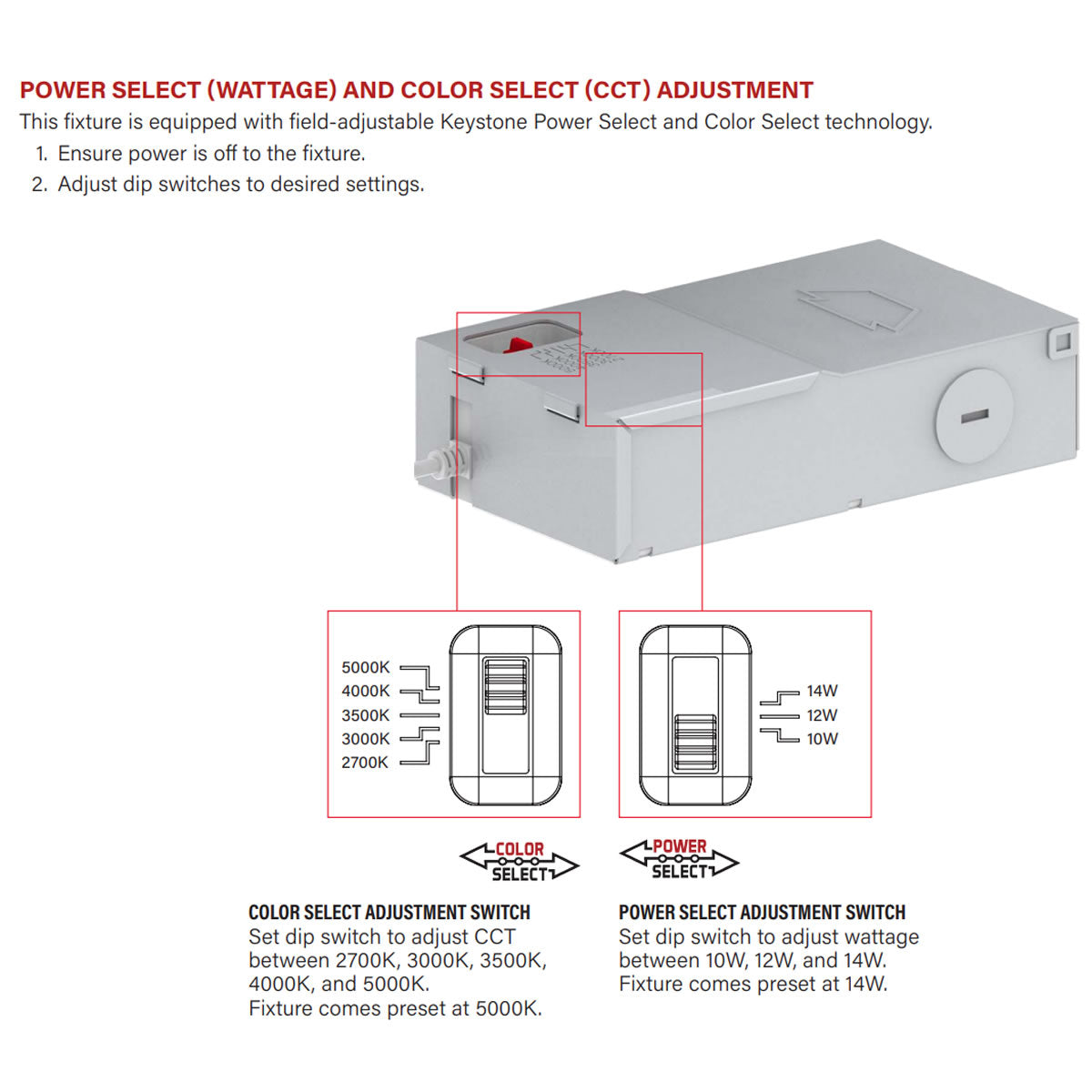 6in. LED Wattage Adjustable & Color Tunable Recessed Wafer Downlight - 10W/12W/14W - 2700K/3000K/3500K/4000K/5000K - Keystone