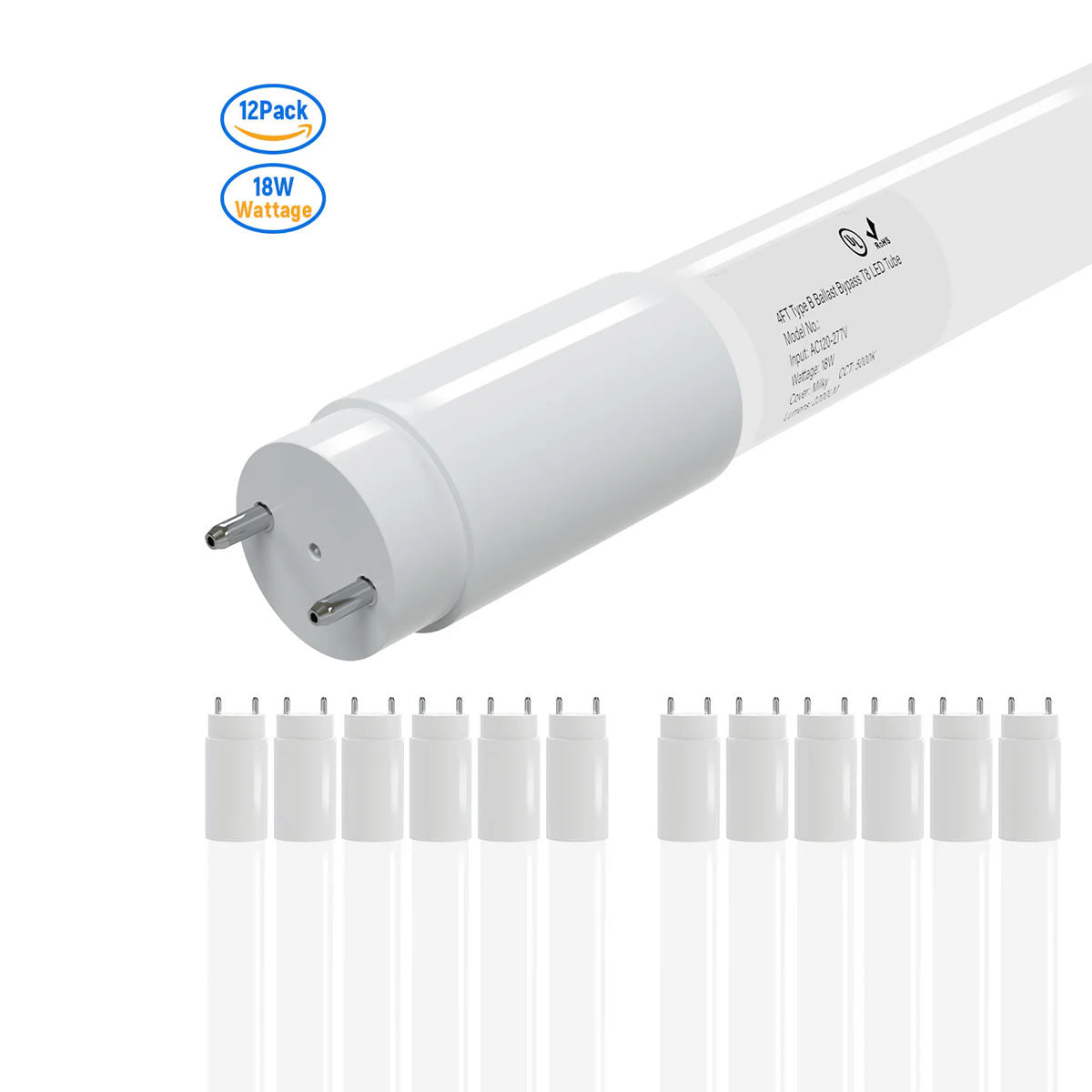 LED Glass Tube Type B 120-277V 2100/2250 Lumens UL Listed | 15W/18W 4FT Clear/Milky