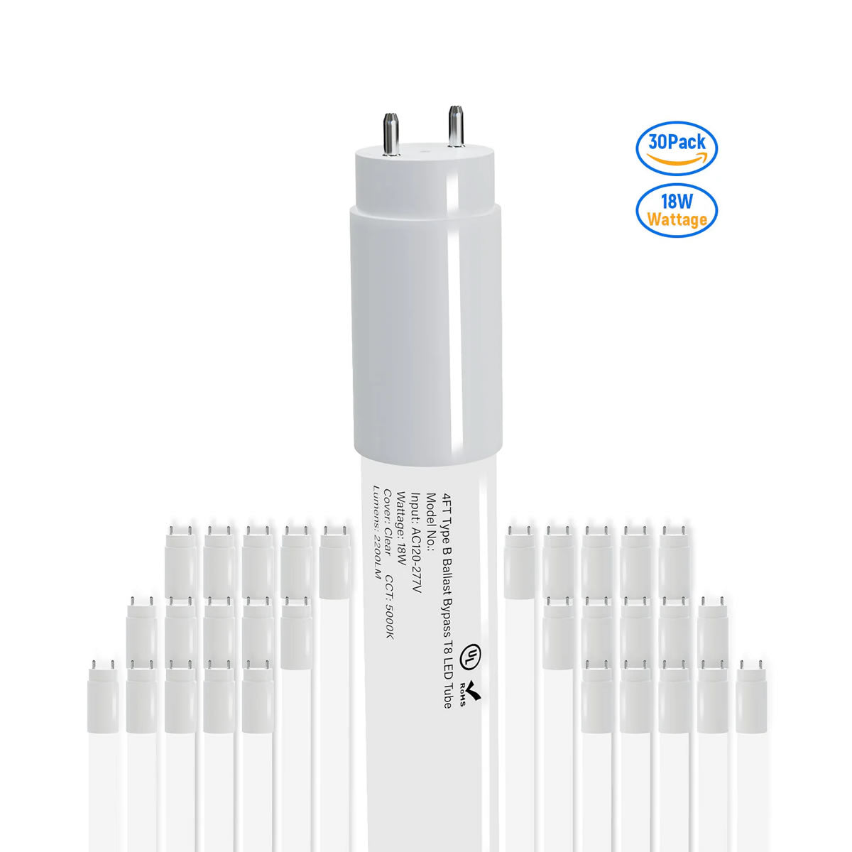 LED Glass Tube Type B 120-277V 2100/2250 Lumens UL Listed | 15W/18W 4FT Clear/Milky