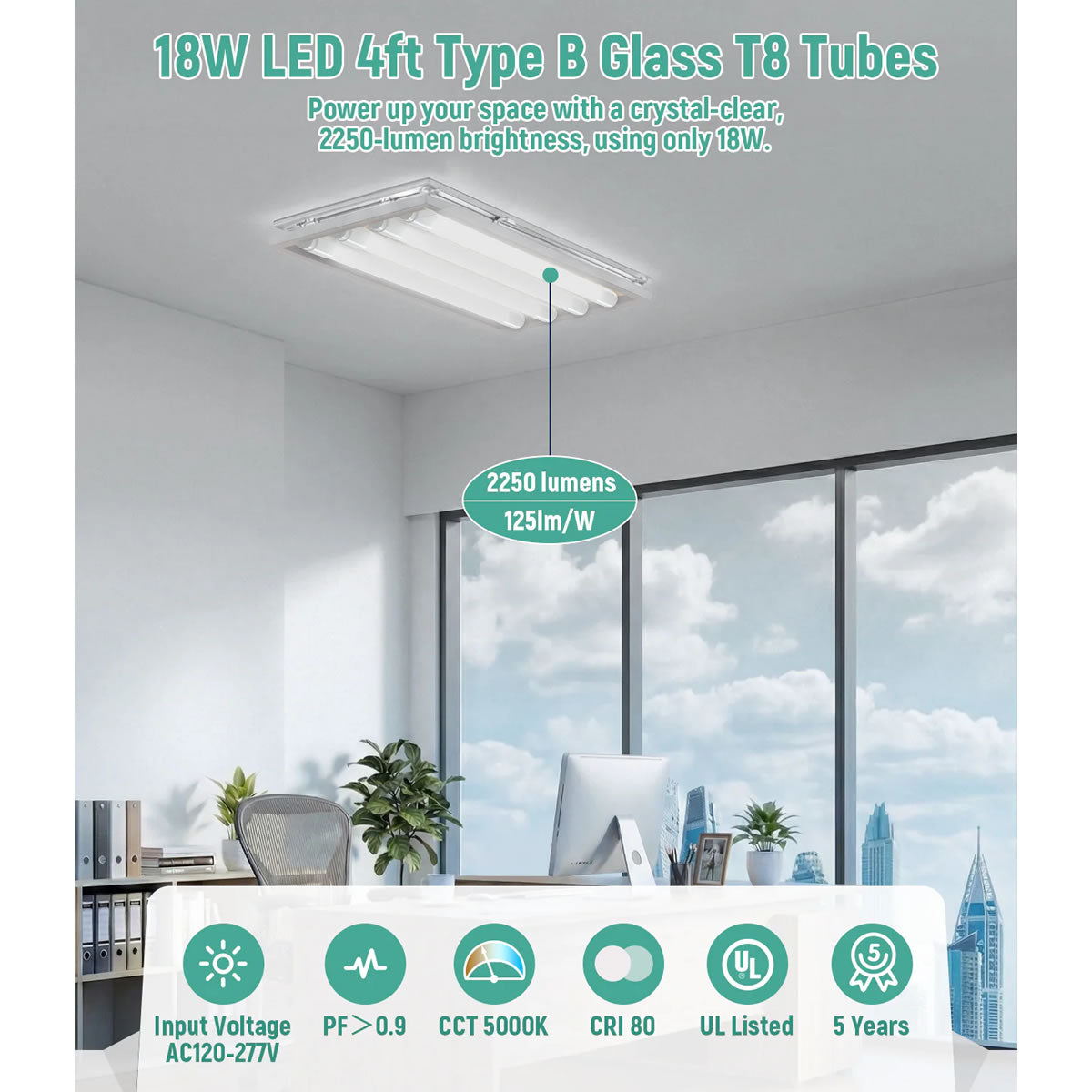 LED Glass Tube Type B 120-277V 2100/2250 Lumens UL Listed | 15W/18W 4FT Clear/Milky