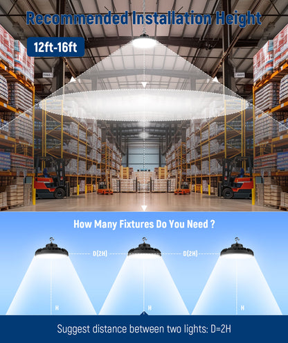 LED Wattage Adjustable UFO High Bay - 100W/150W - 5000K - Jen Lighting & Microwave Highbay Sensor - 12VDC