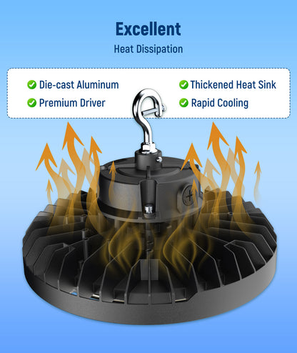 LED Wattage Adjustable UFO High Bay - 100W/150W - 5000K - Jen Lighting & Microwave Highbay Sensor - 12VDC
