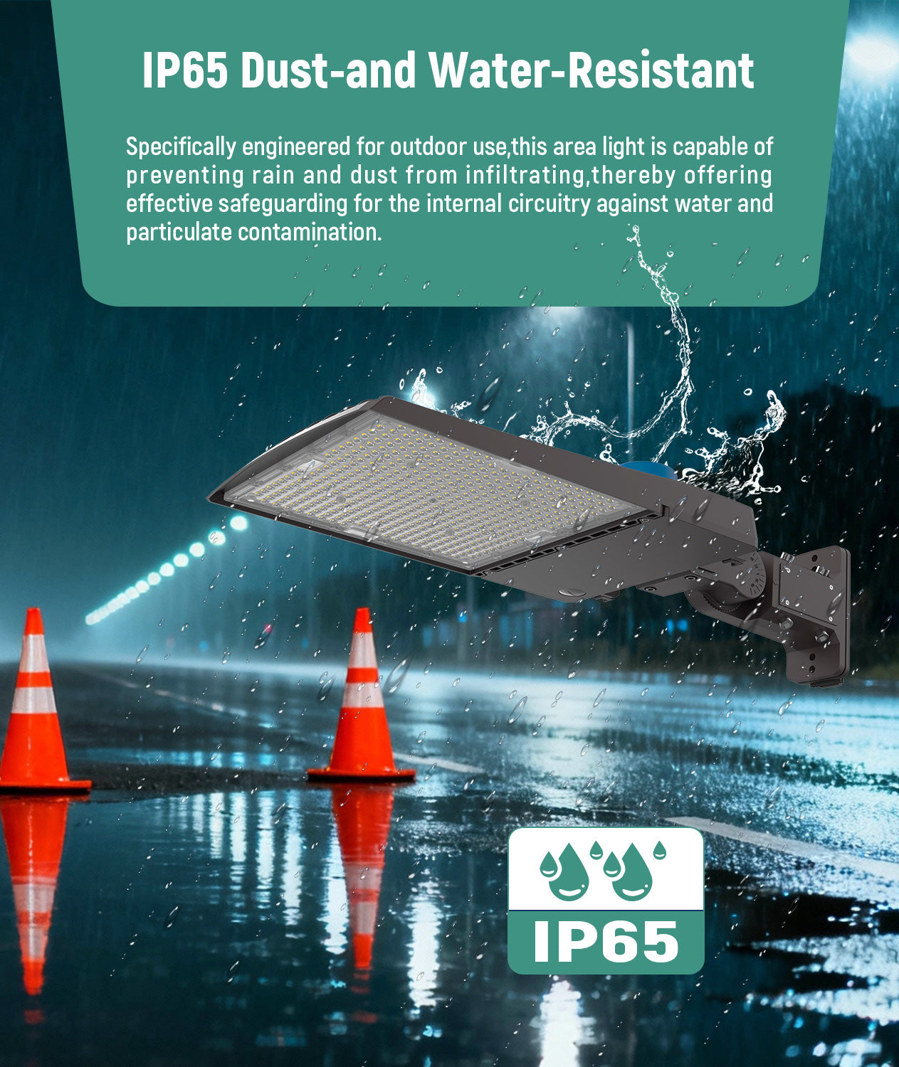 LED Area Light - 51,000 Lumen Max - AC277 480V - Wattage Adjustable 300W/240W/200W - 170LM/W - Color Tunable 30K/40K/50K - Photocell Base