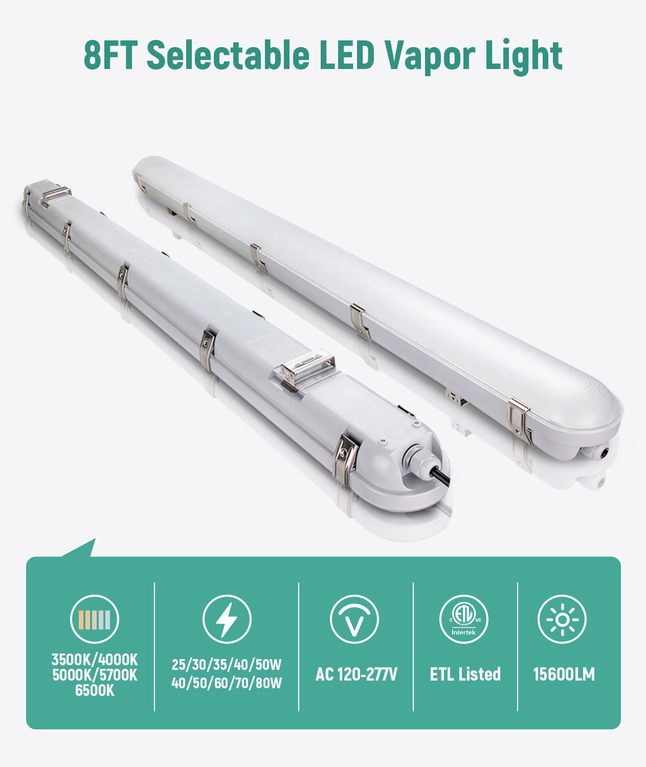 Case of 6 - 4ft LED Tri - Proof Vapor Tight Light 6,250 Lumens Max - Wattage Adjustable 25/30/35/40/50W - Color Tunable 35K/40K/50K/57K/65K