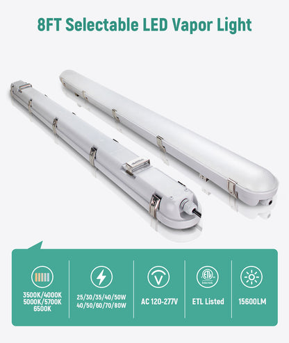 Case of 6 - 4ft LED Tri - Proof Vapor Tight Light 6,250 Lumens Max - Wattage Adjustable 25/30/35/40/50W - Color Tunable 35K/40K/50K/57K/65K