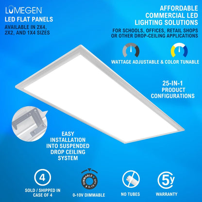 Case of 4 - 2x4 LED Flat Panel Light - Wattage Adjustable 20W/25W/30W/40W/50W - 5 Color Tunable  - LumeGen