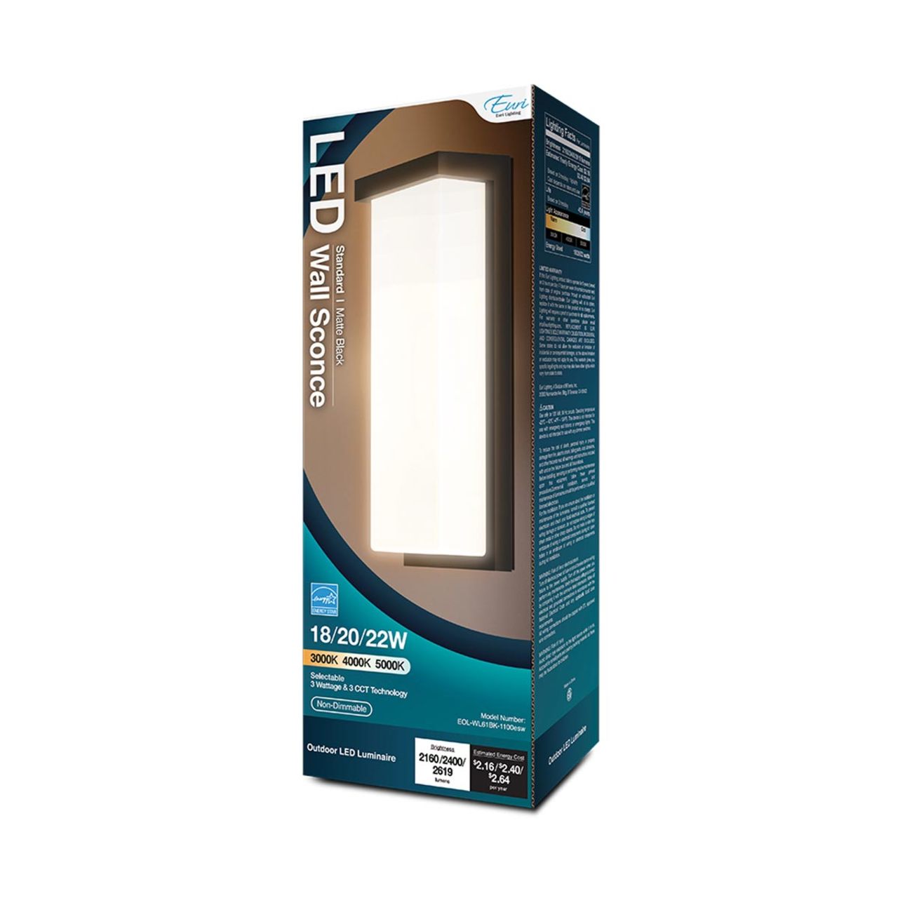 LED Wattage Adjustable & Color Tunable Wall Light - 18W/20W/22W - 3000K/4000K/5000K - Euri Lighting