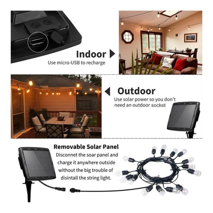 48ft Solar S14 String Light - 15 E26 Sockets - 20AWG - 1W S14 Bulbs - LumeGen