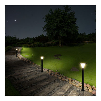 LED Solar Bollard lights lighting a pathway