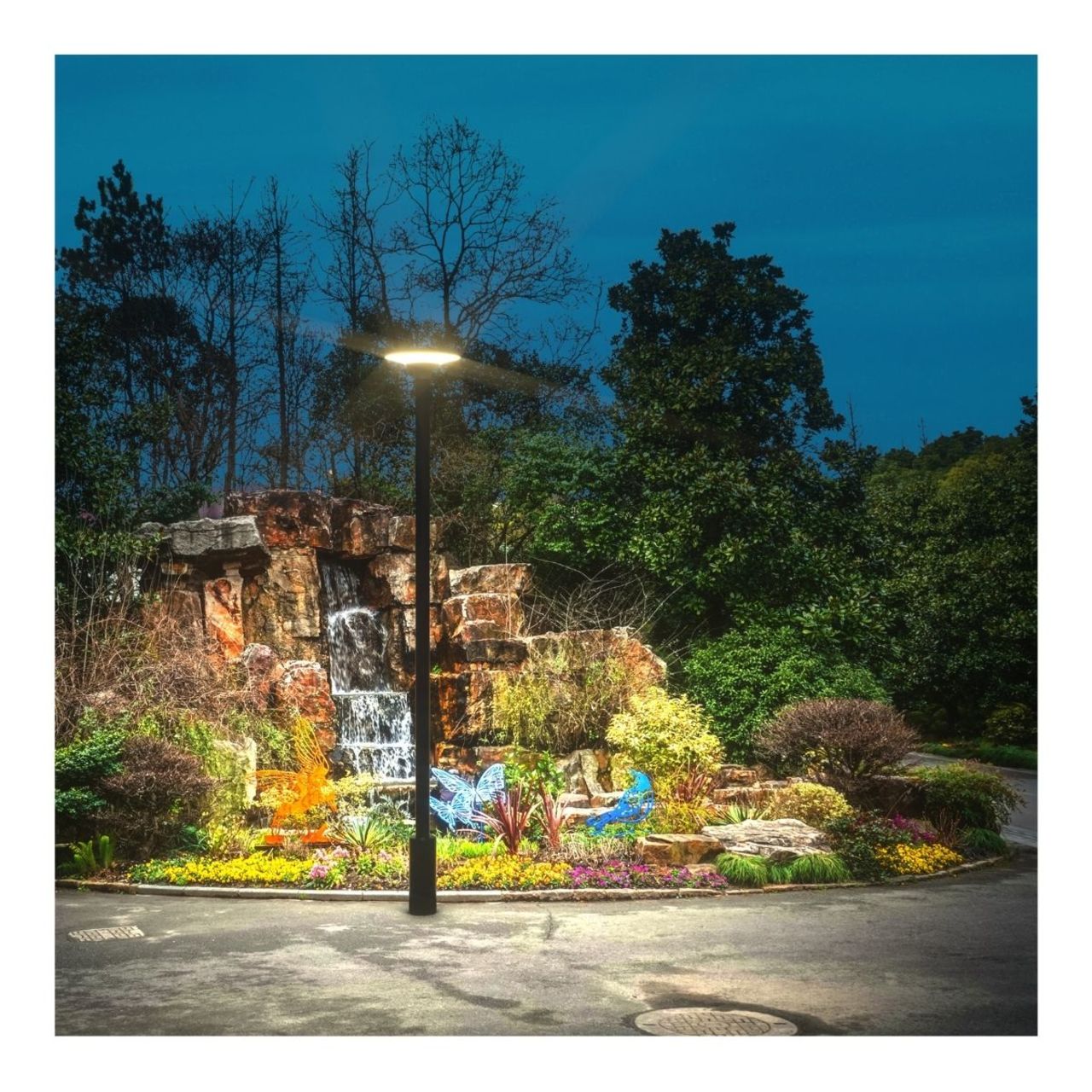 Solar LED Round Post Top Area Light - 2100 Lumens - Dual Color Temperatures - LumeGen