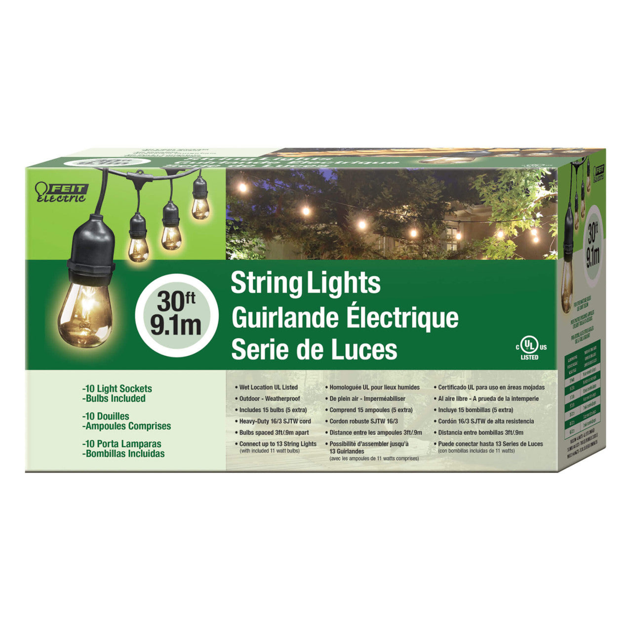 30ft 10-Socket Incandescent String Light - Feit Electric