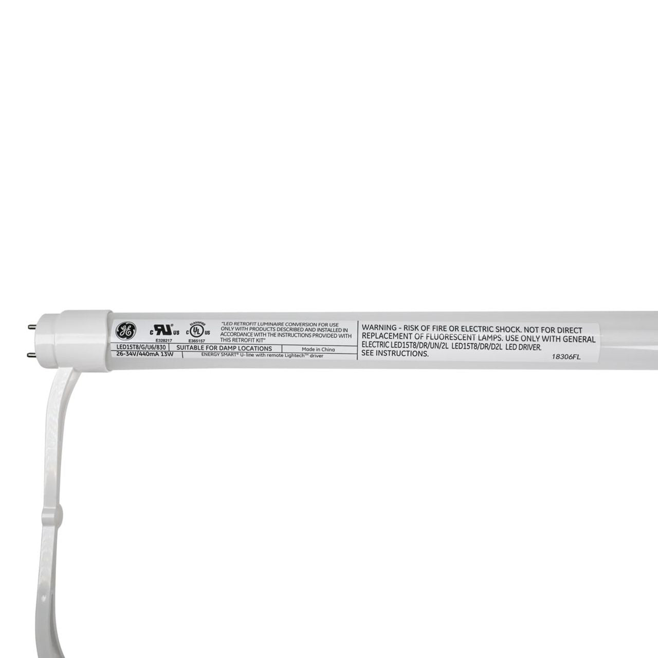 6in. LED T8 U-Bend Tube - Type C - 13W - 1850 Lumens - 3000K - Ge