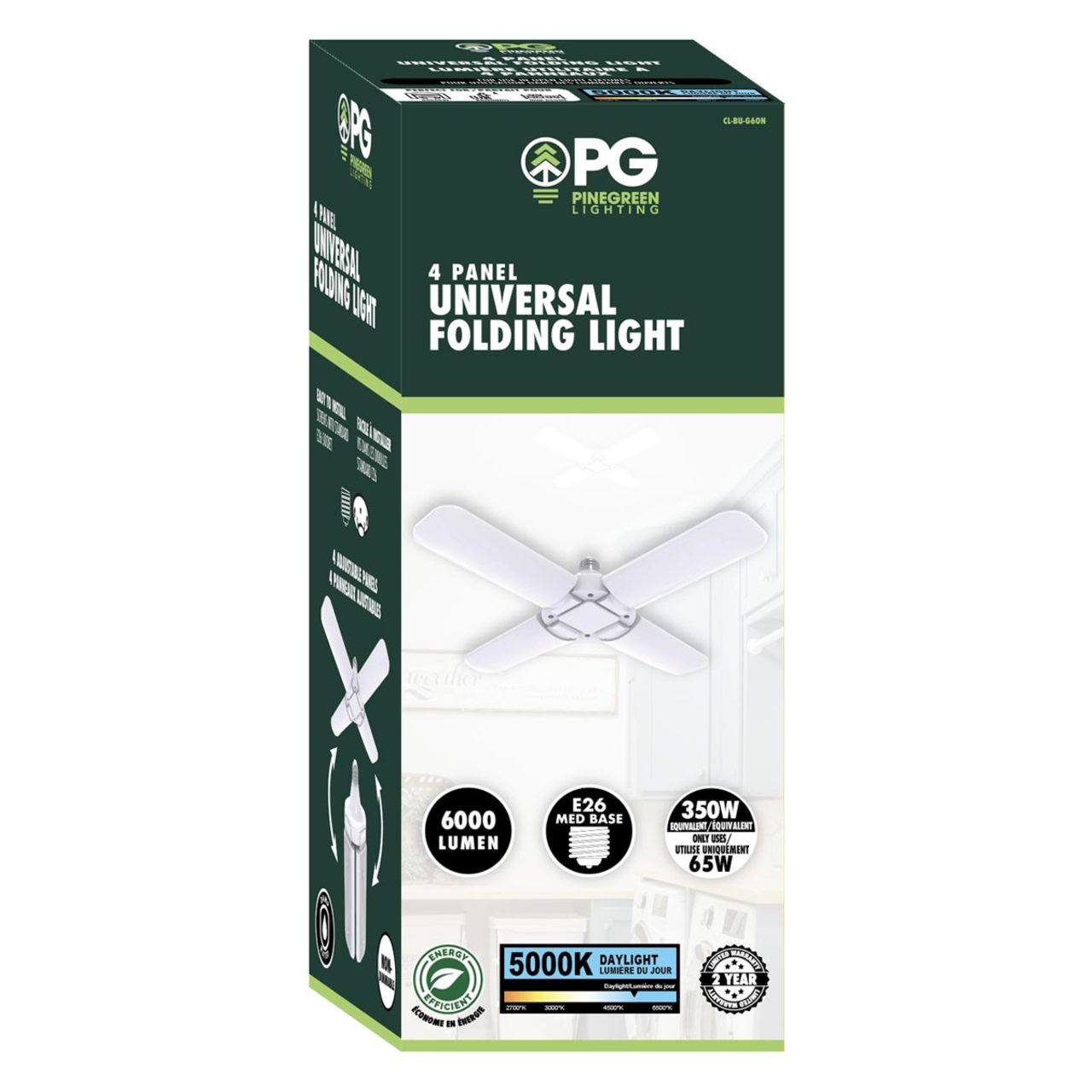 LED 4-Panel Adjustable Garage Bulb - 65W - 6000 Lumens - Pinegreen Lighting