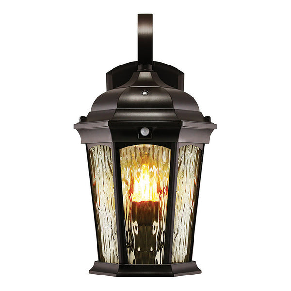LED Outdoor Wall Flame Lantern Light - 12.5W - 1200 Lumens - 3000K - Bronze Water Glass Finish - Euri Lighting