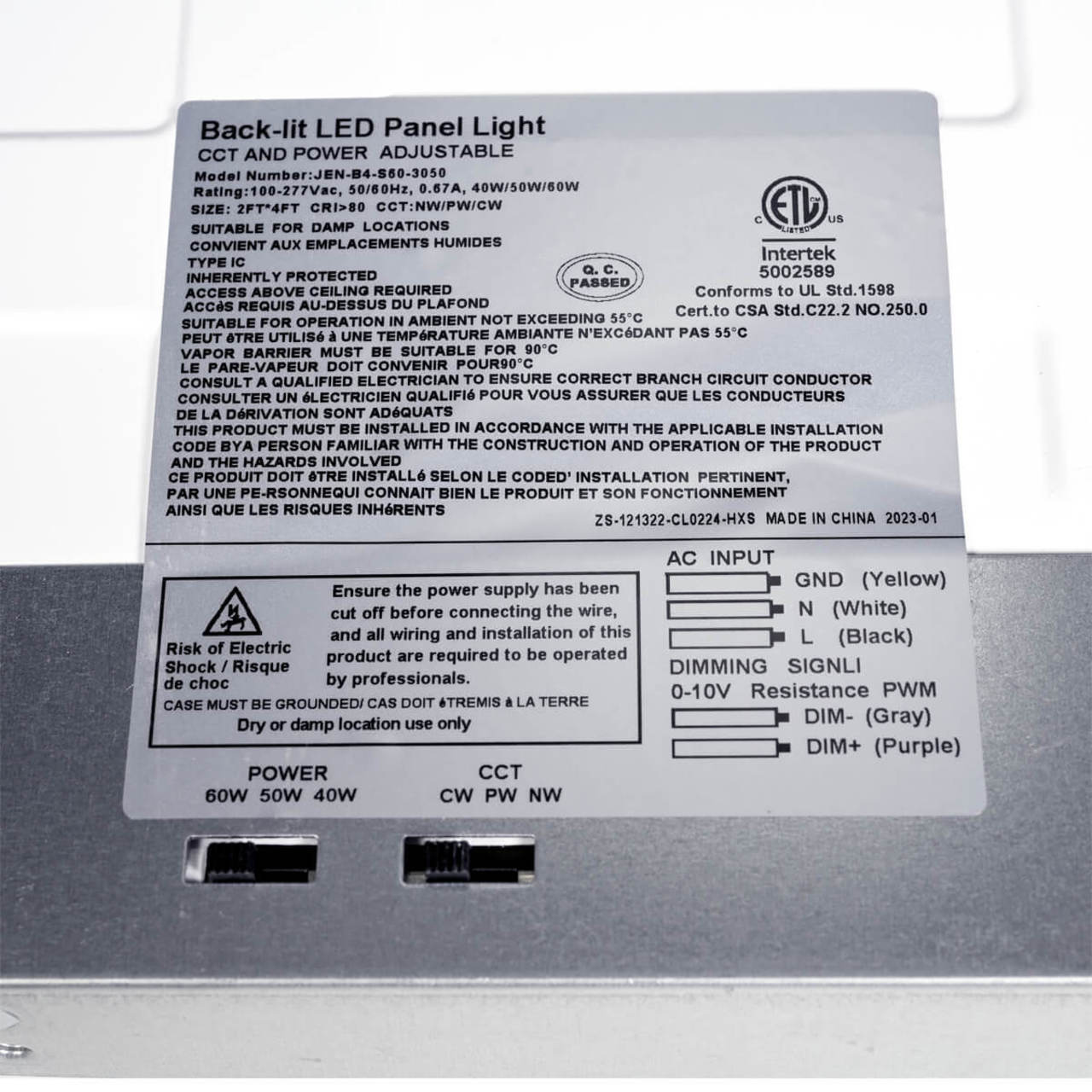 Case of 4 - 2x4 LED Flat Panel Light - Wattage Adjustable 30W/40W/50W - Color Tunable 40K/50K/65K - Jen Lighting