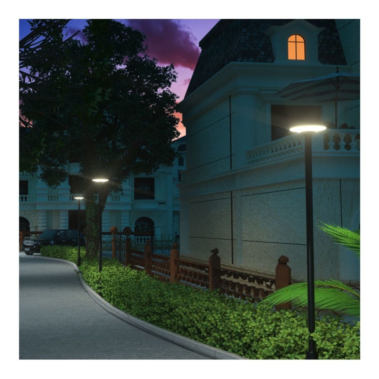 Solar LED Round Post Top Area Light - 2100 Lumens - Dual Color Temperatures - LumeGen