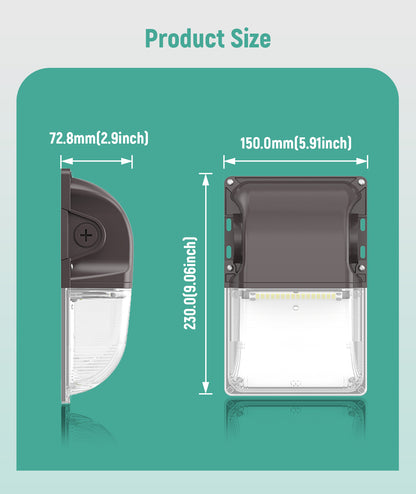 LED Mini Wallpack - 3,900 Lumen Max - Wattage Adjustable 30W/20W/15W - Color Tunable 30K/40K/50K - Photocell