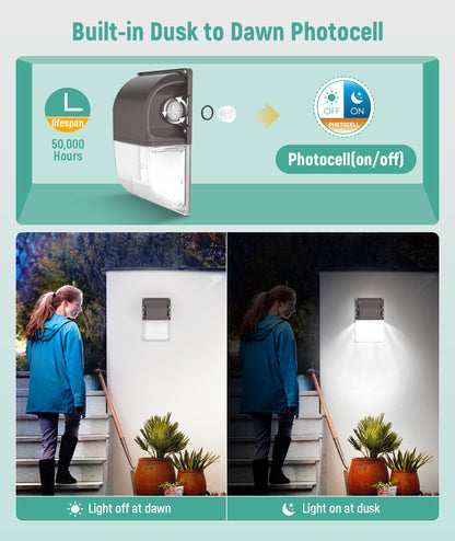 LED Mini Wallpack - 3,900 Lumen Max - Wattage Adjustable 30W/20W/15W - Color Tunable 30K/40K/50K - Photocell