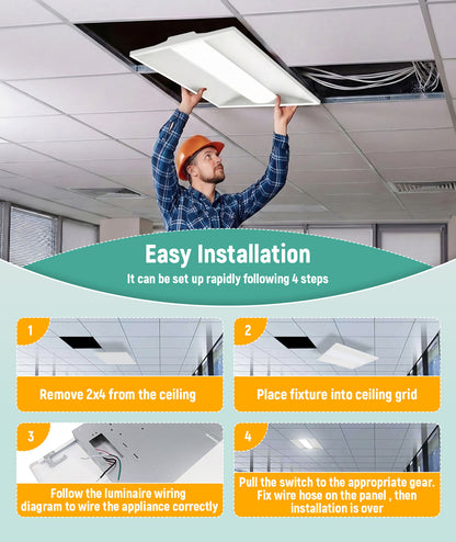 Case of 4 - 2x4 LED Troffer Light - Wattage Adjustable 40W/50W/60W - Color Tunable 30K/40K/50K - Jen Lighting