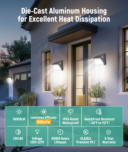LED Wallpack - 18,000 Lumen Max - Wattage Adjustable 120W/100W/90W/60W - Color Tunable 30K/40K/50K - Photocell