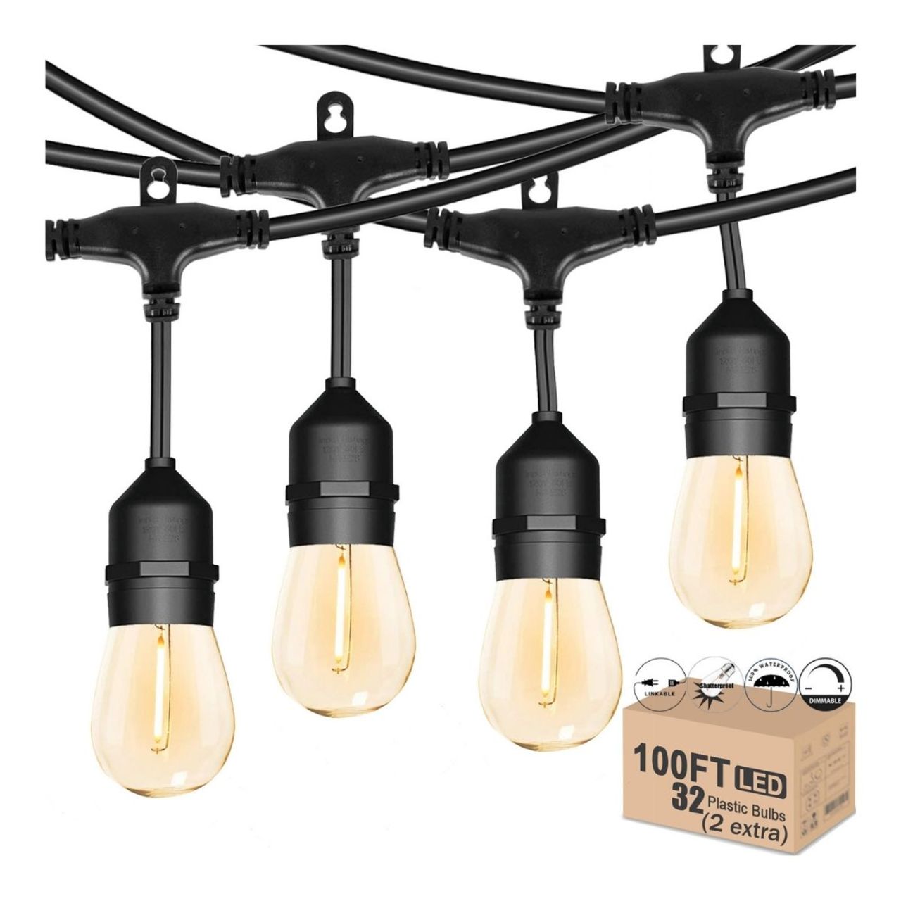 100ft Heavy-Duty S14 String Light | 30 E26 Sockets | 20AWG – LightUp