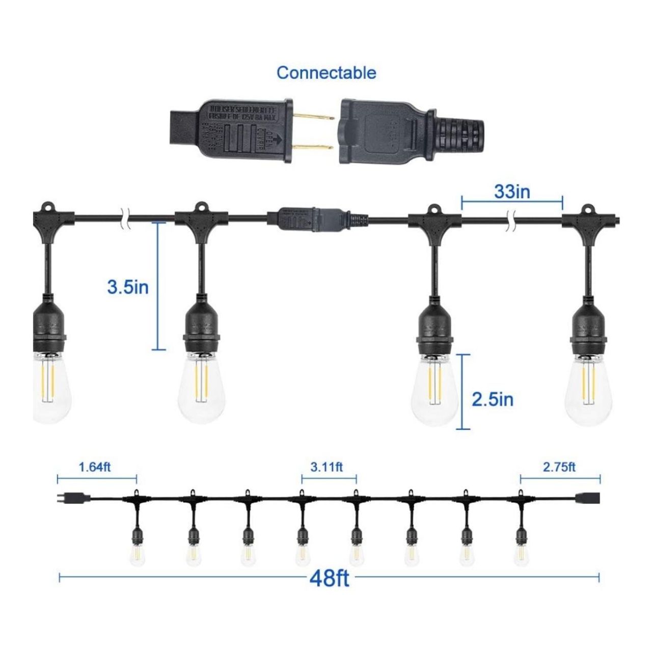 48ft Commercial Heavy-Duty S14 String Light | 15 E26 Sockets – LightUp