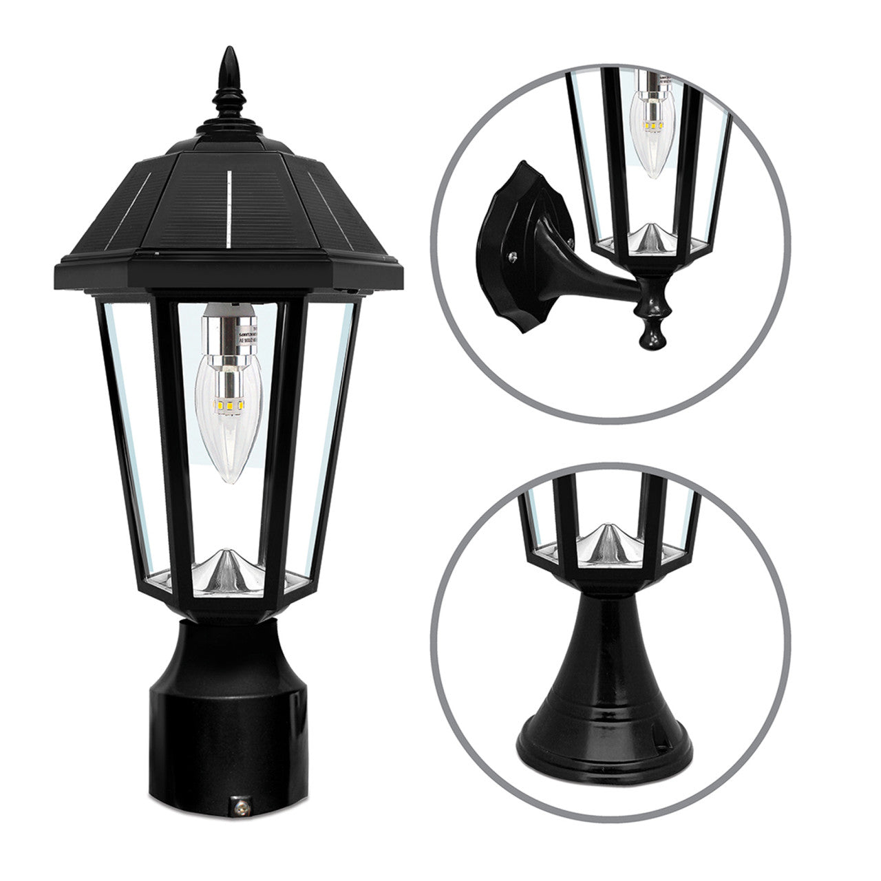 Solar LED Topaz Lantern Light - 50 Lumens - 3100K/6000K - Black Finish - Gama Sonic