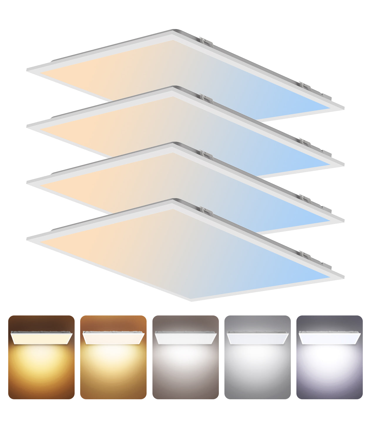 Case of 4 - 2x2 LED Flat Panel Light - Wattage Adjustable 20W/30W/40W - Color Tunable 40K/50K/65K