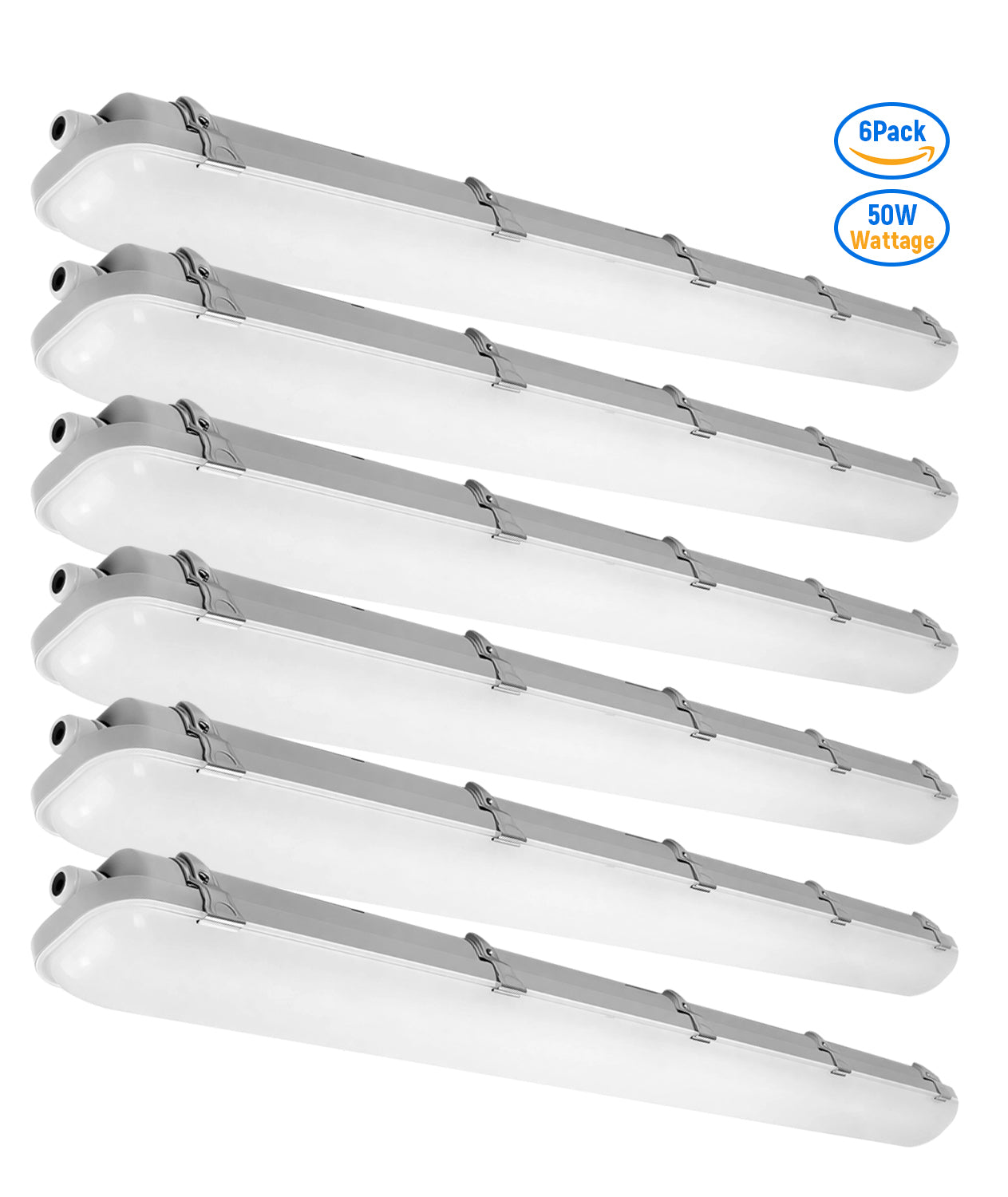 Case of 6 - 4ft LED Tri - Proof Vapor Tight Light 6,250 Lumens Max - Wattage Adjustable 25/30/35/40/50W - Color Tunable 35K/40K/50K/57K/65K