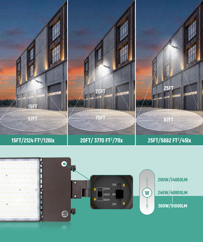 LED Area Light 100W/120W/150W Wattage & 3CCT Selectable 120-277V 25,500LM